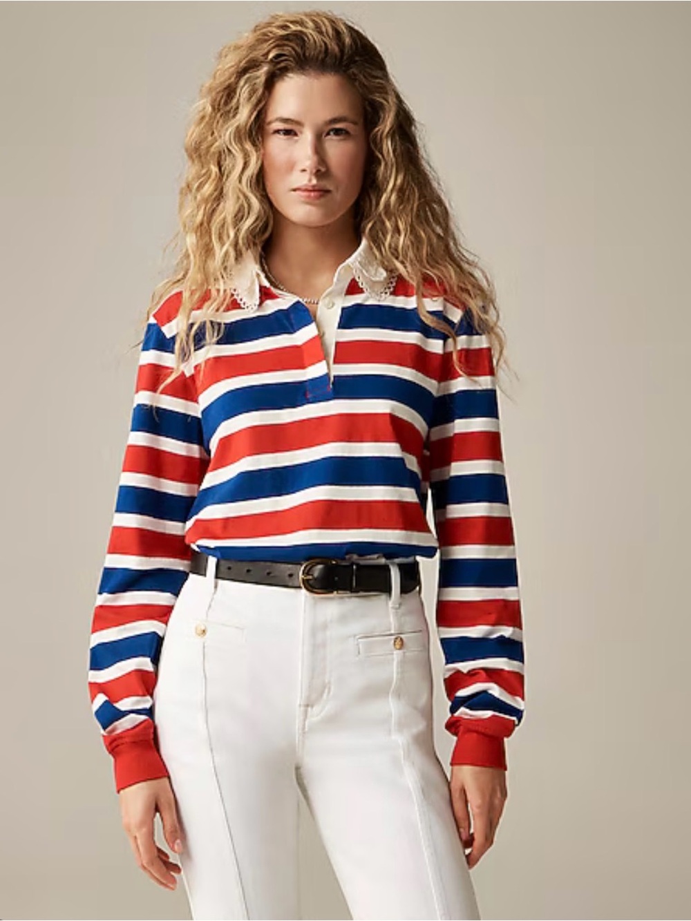 NWT J. Crew Vintage Jersey Rugby t shirt with eyelet collar - Sz Medium
